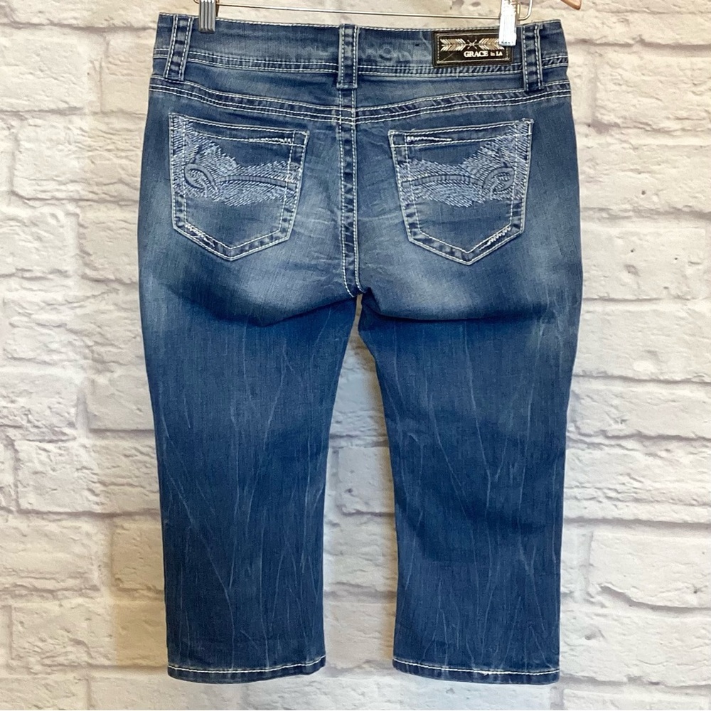 Grace in LA 30 Capri Women's Jeans Embroidered Stretch Low Rise Western